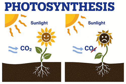 Diagramme de la photosynthèse avec et sans CO2.